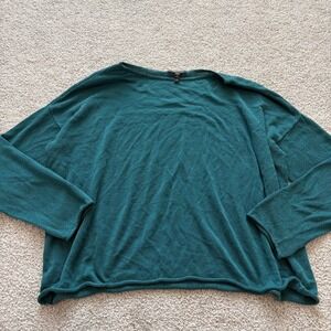 Eileen Fisher Sweater Womens M Teal Blue Linen Cotton Boatneck Oversized Casual